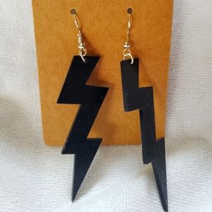 Black lightning bolt earrings